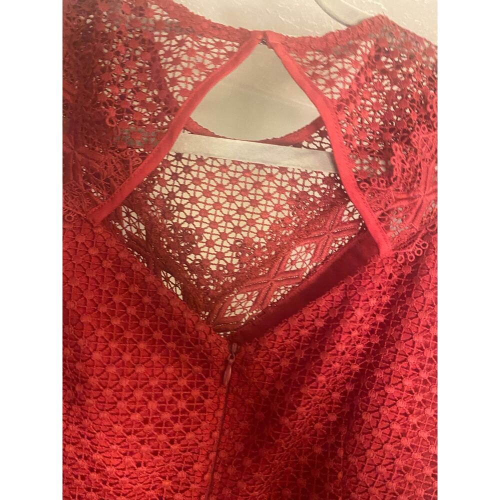 Adelyn Rae Red Lace Dress Small Sleeveless Fit Flare Keyhole Back - Picture 8 of 8